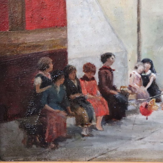 Image 1 of Oil Painting on Canvas, Children Playing, Italy 19th Century
