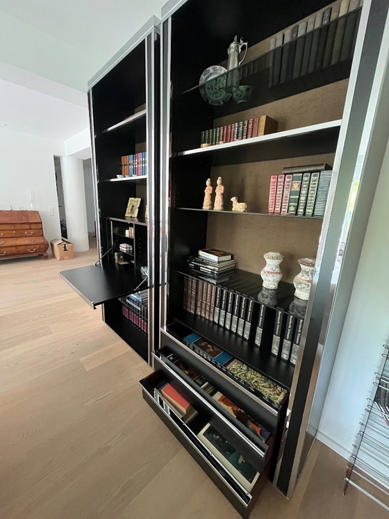 Designer Bookcase – 1973 – Willy Rizzo Style – System RD, Chrome, Wood (photo 11 of 13)