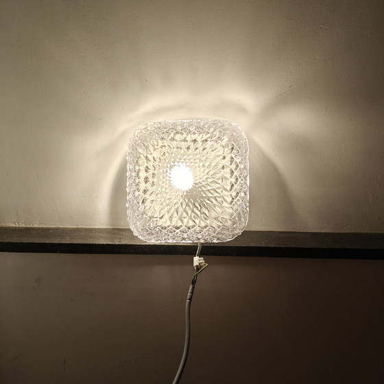 Image 1 of Vintage Ice Glass Flush Mount Ceiling / Wall Lamp – 1970s Geometric Glass