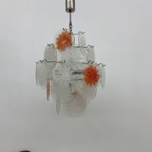 Lampadario a disco in vetro di design di metà secolo Vistosi - anni '70