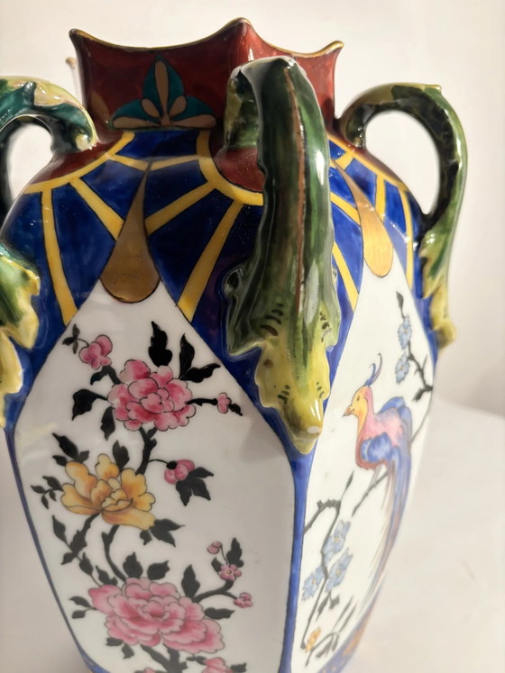 Czechoslovakian Ceramic Vase with Handles and Floral Motifs 1960s – Porcelain (photo 10 of 17)