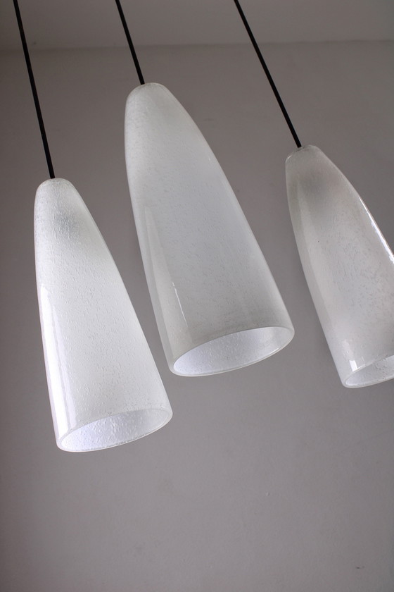 Image 1 of Set Of Three Hanging Lamps In Pelguso Glass, 1950S