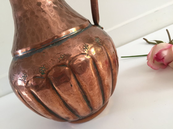 Image 1 of Hammered Copper Pitcher Vase France