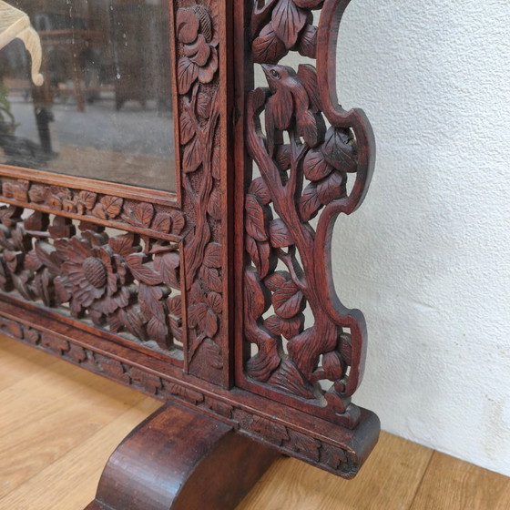 Image 1 of Paravent de cheminée ancien asiatique en bois, paravent décoratif