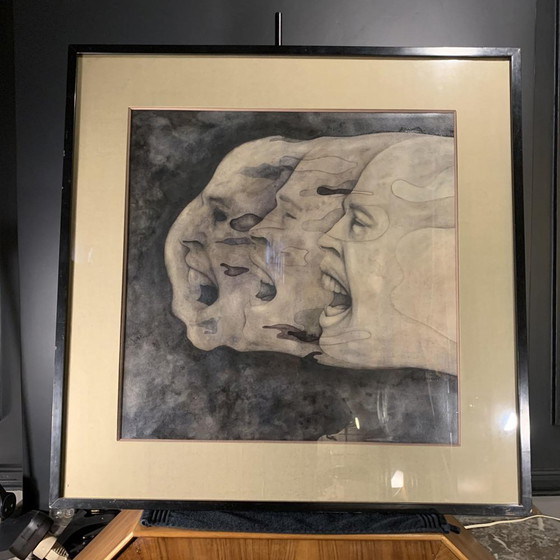 Gerard Daran, Male Faces, 3 Men, Mixed Media, 1970s – Paintings & Drawings (photo 2 of 14)