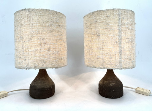 Lampes de table en céramique des années 1960 avec abat-jour en tissu original de Krösselbach
