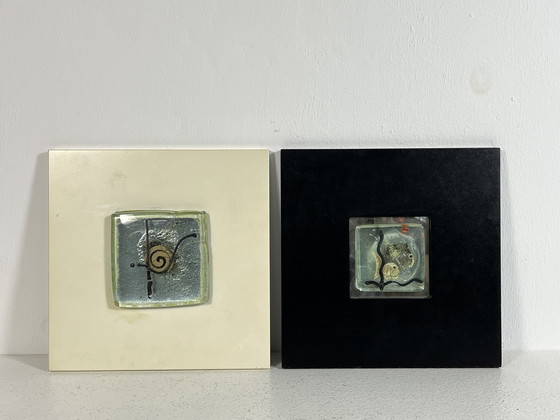 Image 1 of 2 obras de arte en vidrio "Leerdam" enmarcadas