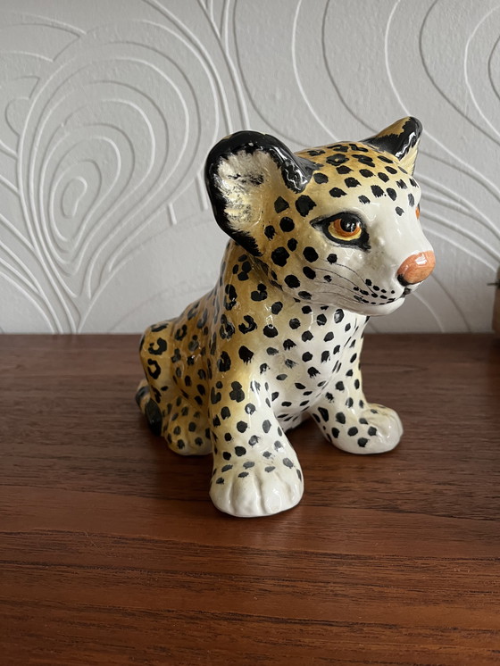 Image 1 of Set of 2 Italian Vintage Hand-Painted Ceramic Tigers