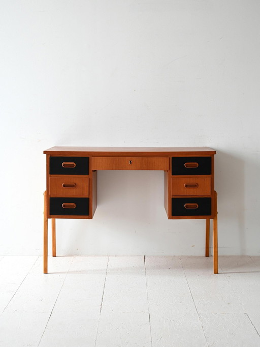 Scandinavian Vintage Desk with Black Drawers