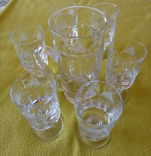 Juego de cristalería y jarra vintage