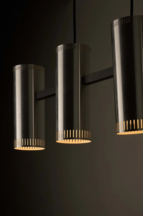 Aluminium "Cylindre IV" 4-Light Linear Pendant by Jo Hammerborg for Fog & Mørup, 1960, Ceiling lights, Wood (photo 2 of 7)