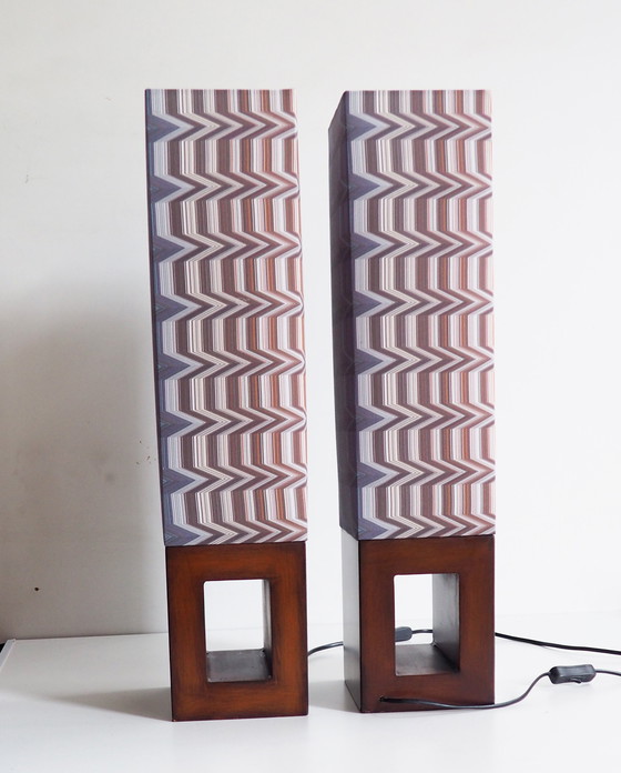 Image 1 of Vintage Wood Table Lamp/ Shadow Missoni Fabric