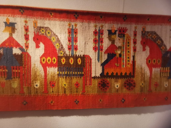 M. Domańska Kilim "Wesele" rouge et jaune, Tapis, Laine, Vintage (photo 5 sur 13)