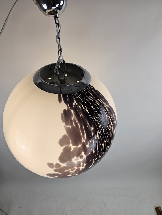 Image 1 of Large globe lamp diameter 45cm Italy 60s glass white and purple