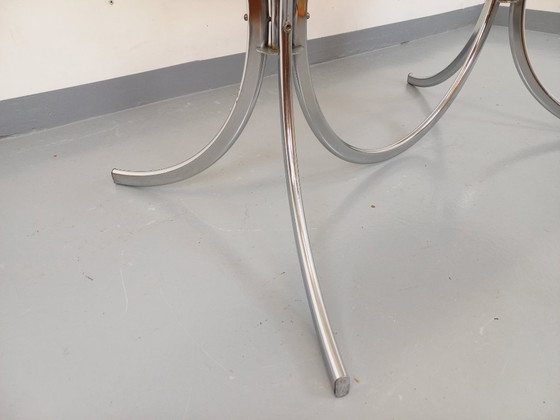 Image 1 of Table à manger rectangulaire arrondie vintage en verre fumé et métal chromé style Space Age des années 70