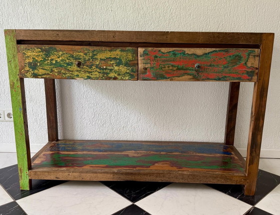 Image 1 of 🌿 Aparador único hecho con madera reciclada de demoliciones – hecho a mano en India