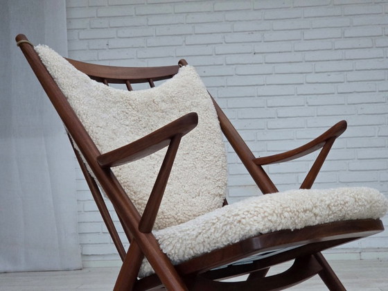 Anni '60, Sedia a dondolo danese di Frank Reenskaug, Modello 182, Pelle di pecora. – Sedie a dondolo, Wood (photo 14 of 17)