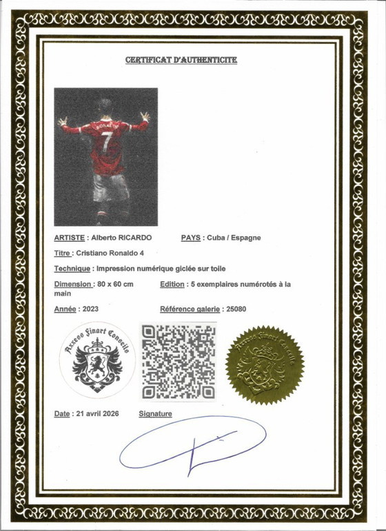 Alberto RICARDO - Cristiano Ronaldo 4 - Artist lithograph – Lithographs & prints, Canvas (photo 9 of 14)