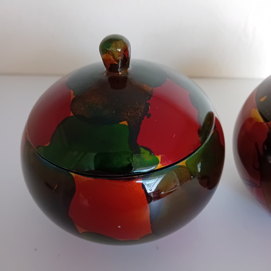 Image 1 of Two Lid Jars Vietnamese Lacquerware