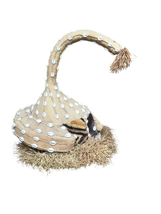 Maschera-elmo elefante Kuba Mukyeem / Mukenga, Congo, Cipree & rafia, Decorazioni murali, Tessile, Marrone (foto 5 di 9)