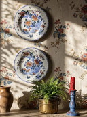 Par de platos antiguos Gien modelo "Rooster & Peonies" loza circa 1900
