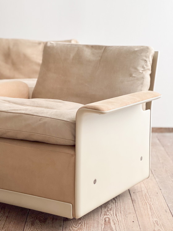 Image 1 of Mid-Century Modern Lounge Sofa, Armchair and Table, Sofa Set in Glass Fiber and Suede by Dieter Rams for Vitsoe, Germany, 1960s,