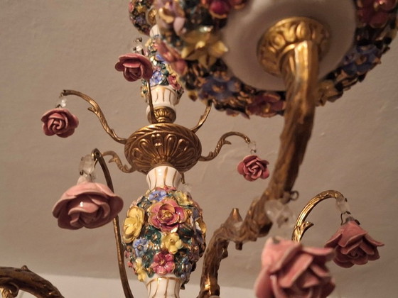 Lustre Vintage Boho à Six Bras en Laiton Doré et Céramique – Ceramic (photo 8 of 9)
