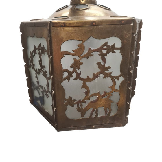 Image 1 of Lampada a sospensione antica in ottone traforato e segato, inizio XX secolo