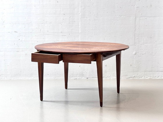 Image 1 of Round, high-quality Biedermeier pearwood dining table with drawers