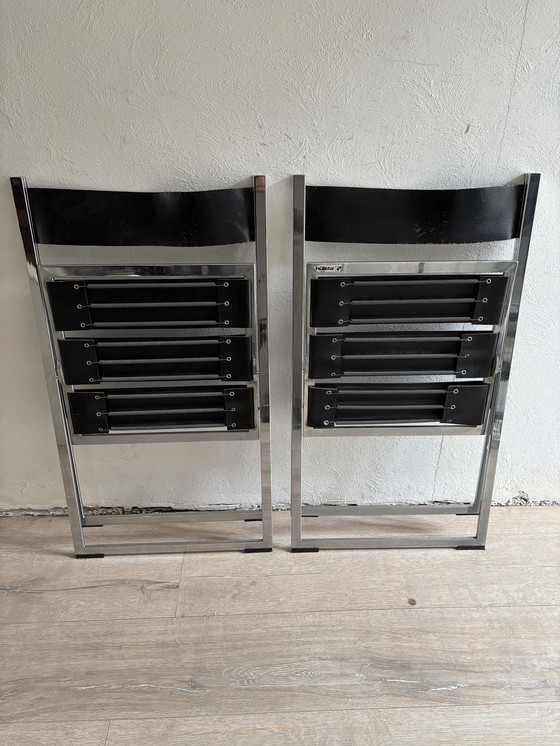 Image 1 of 2x Vintage Lubke Klapstoel Leer Chroom 1970