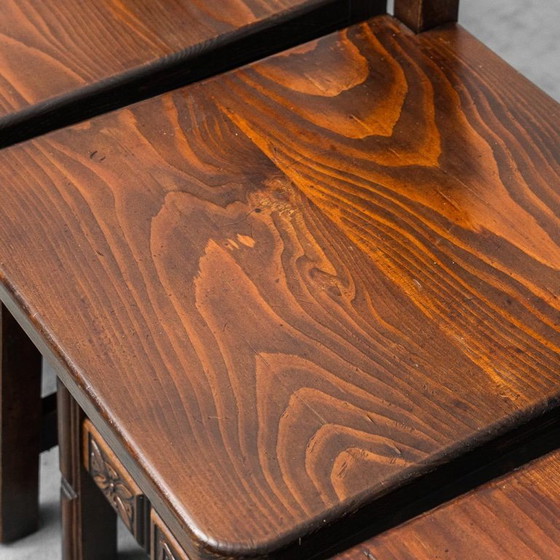 Image 1 of  SET DI 6 SEDIE DA PRANZO IN LEGNO E PELLE MARRONE FINE XIX SECOLO