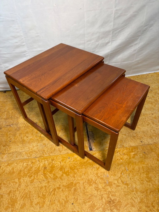 Image 1 of Mid-Century Retro Vintage Teak Nest of Tables 1960  Scandinavian-Inspired • Stylish • Space-Saving  timeless elegance 