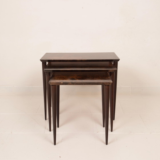 Aldo Tura Mid Century Parchment Nesting Tables Model 764 Tura Milano Italy 1950 – Side tables, Leather (photo 7 of 19)