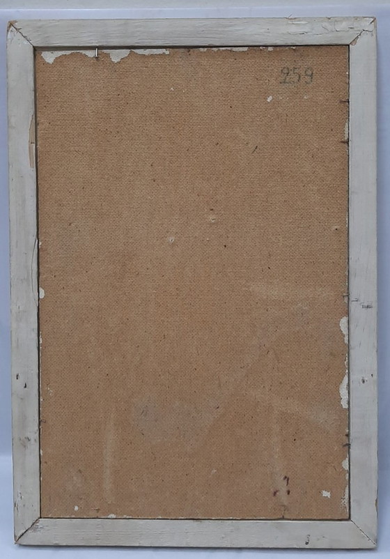 Image 1 of Vintage gesigneerd olieverfschilderij op vezelplaat, herfstbomen