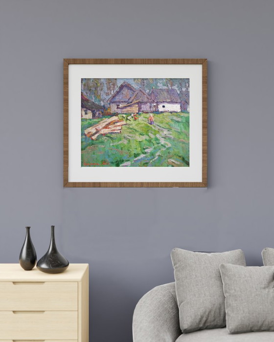 Original Ölgemälde Ländliche Landschaft Dorfleben Im Hof – Gemälde & Zeichnungen, Canvas (photo 3 of 11)
