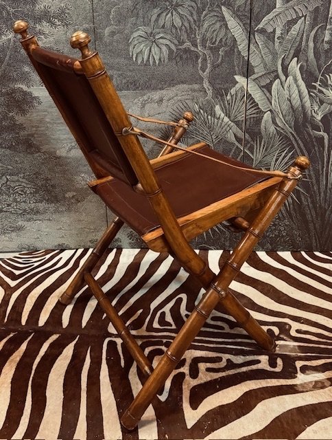 Image 1 of Chaise d'officier militaire vintage en cuir Chaise pliante de campagne