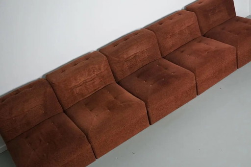 Vintage brown bouclé modular sofa, 1970s, 5 elements