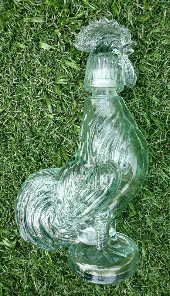 Image 1 of 2x Vintage Glazen karaffen in de vorm van Hond en Haan.