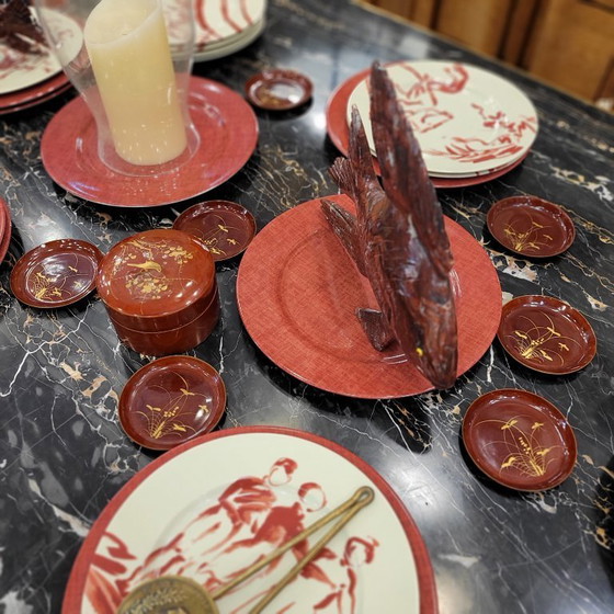 Image 1 of (10) Piatti con scatola, lacca urushi-e, periodo Showa, XX secolo - Giappone