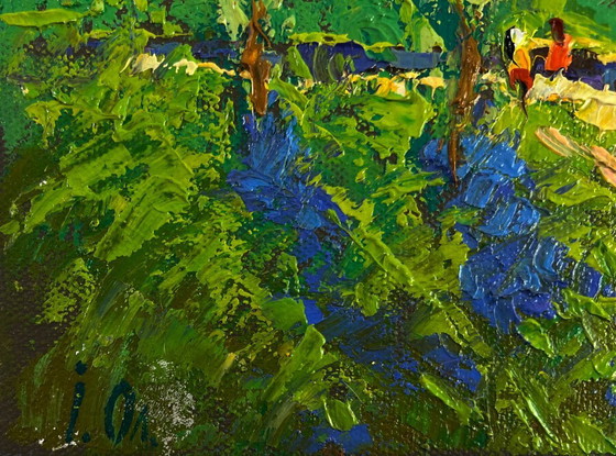 Image 1 of Original Oil Painting Evening Nature Landscape Summer vacation and field paths