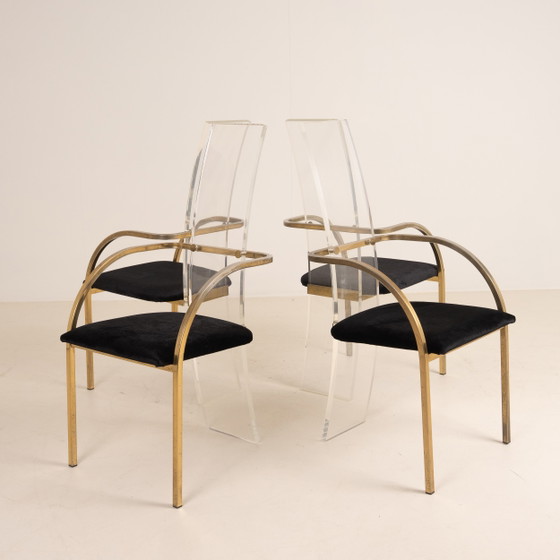 Image 1 of Chaises vintage en acrylique et laiton de Belgo Chrome