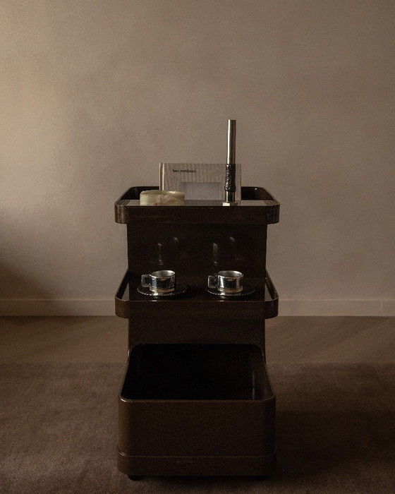 Image 1 of Vintage Marc Held trolley for Prisunic – brown Space Age serving trolley