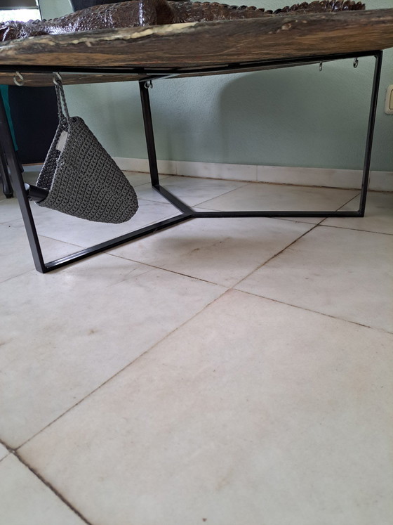 Image 1 of Marble coffee table with coated black base