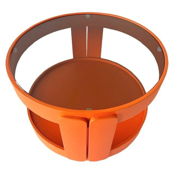 Image 1 of Vintage mid-century space age verrijdbare bijzettafel oranje op wieltjes 1960's