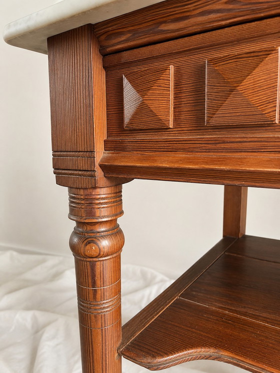 Toeletta antica in stile Luigi XVI in legno e marmo bianco venato. – Cassettiere, Wood, Marble (photo 7 of 9)