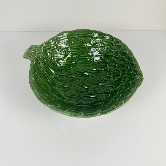 Image 1 of Vintage saladeset van groene artisjokbladeren met saladekom + 6 schalen, jaren 70