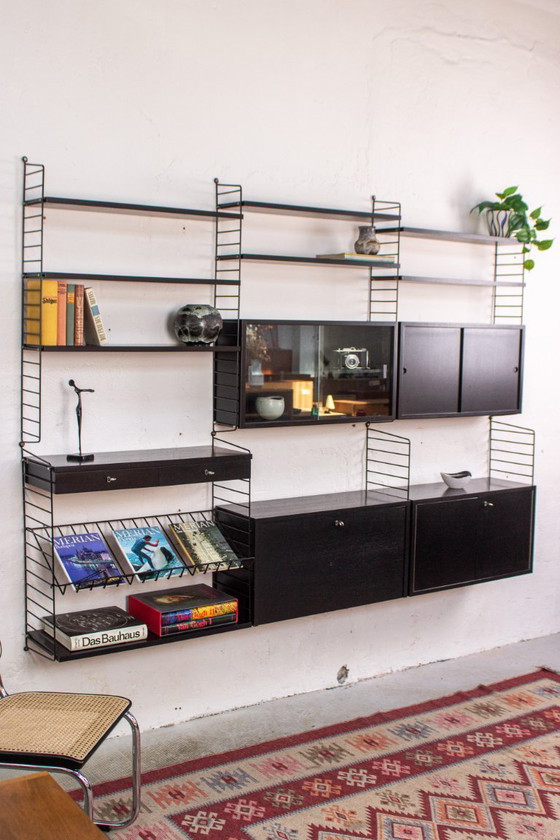 Image 1 of Original String shelf, vintage Nisse black sideboard bookshelf