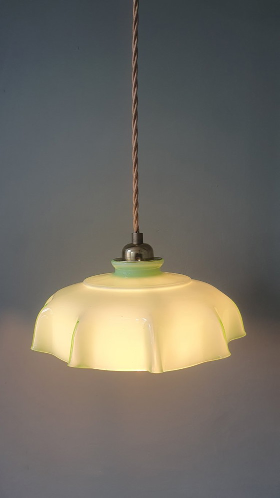Vintage French Pendant Lamp - Pastel Green Opaline Glass. – Metal (photo 2 of 19)