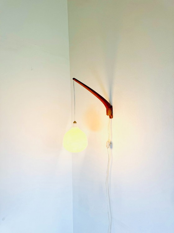 Model 705 Floating Wall Lamp in Opaline Glass and Teak by Uno & Östen Kristiansson for Luxus, Sweden, 1960s (photo 8 of 9)