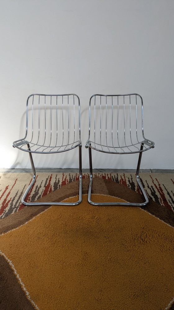 Vintage Space Age Tafel en Stoelen – gastone Rinaldi, Eetkamerset, Glas, Metaal (photo 6 of 10)